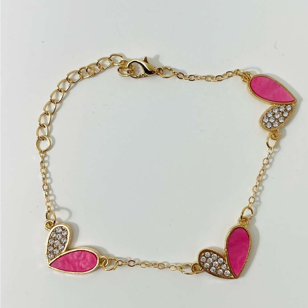 Gold and Pink Heart Bracelet